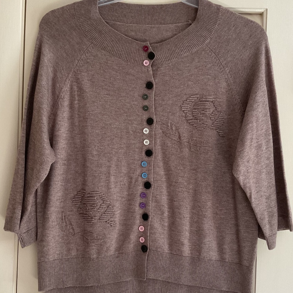NWOT Cashmere Beige Embroidered Bottom Down 3/4 Sleeves Woman Sweater Size XL